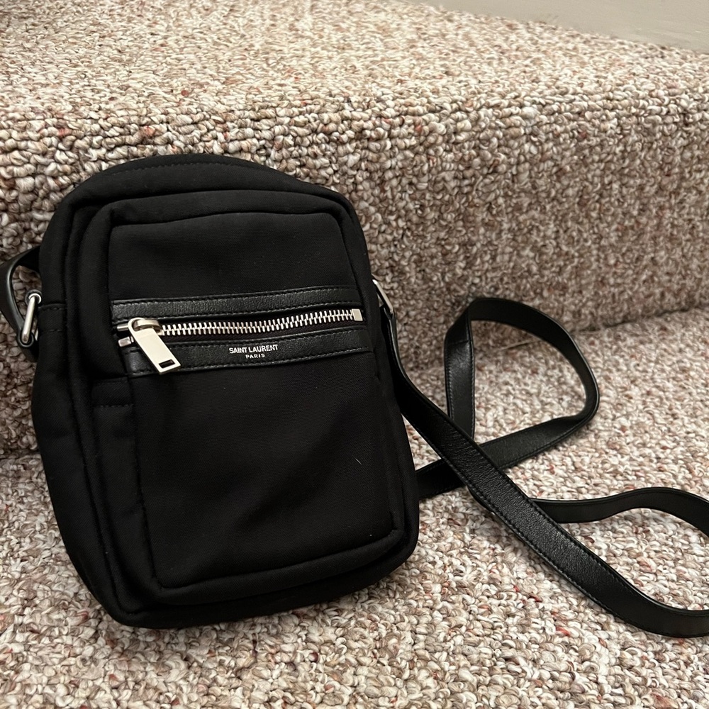 Saint Laurent Sid Small Canvas & Leather Pouch